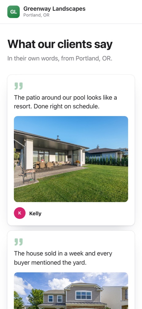 What our clients say page for Greenway Landscapes