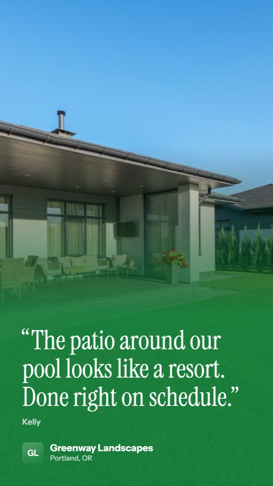 A post made in the app, as a Story on a phone: the client's patio photo and their words